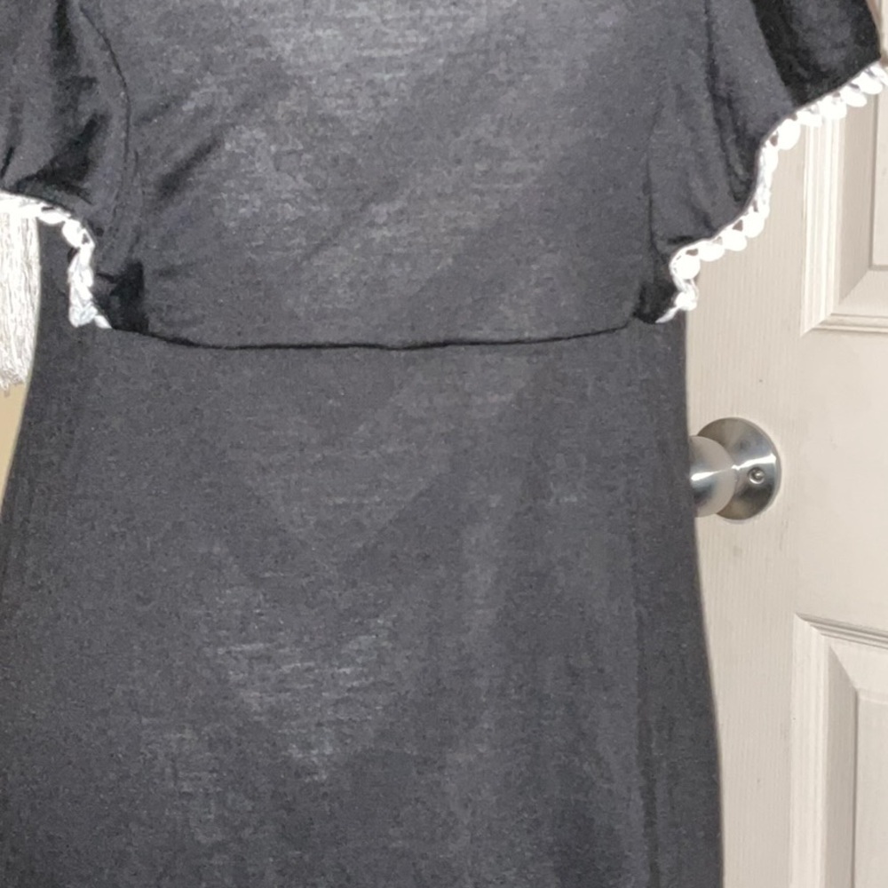 Black Dress with Ruffle Sleeve in White Trim by Emery Rose - Size Small - Picture 3 of 9